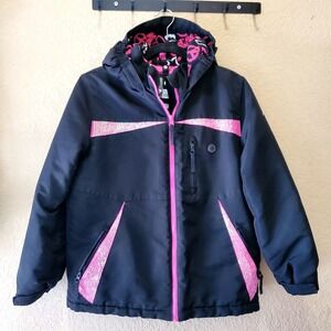 Athleta●Girl Jacket Black W/Pink Accents●Hooded-Zip-Snap Coat●Heavy●Size XL
